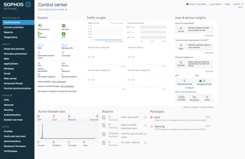 sophos xg dashboard